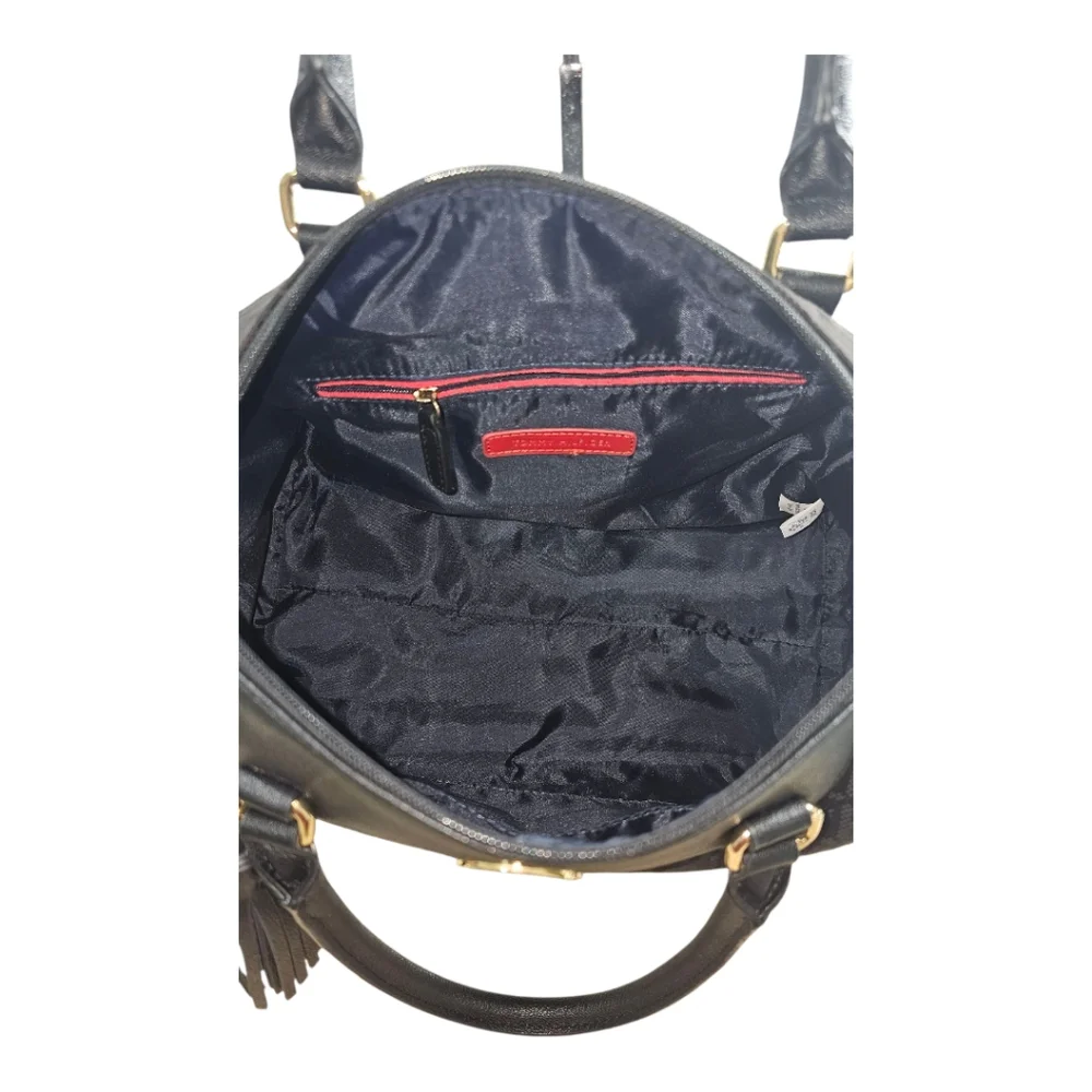 TOMMY HILFIGER Signature Jacquard Black Satchel with Large Tassel - Picture 6 of 8